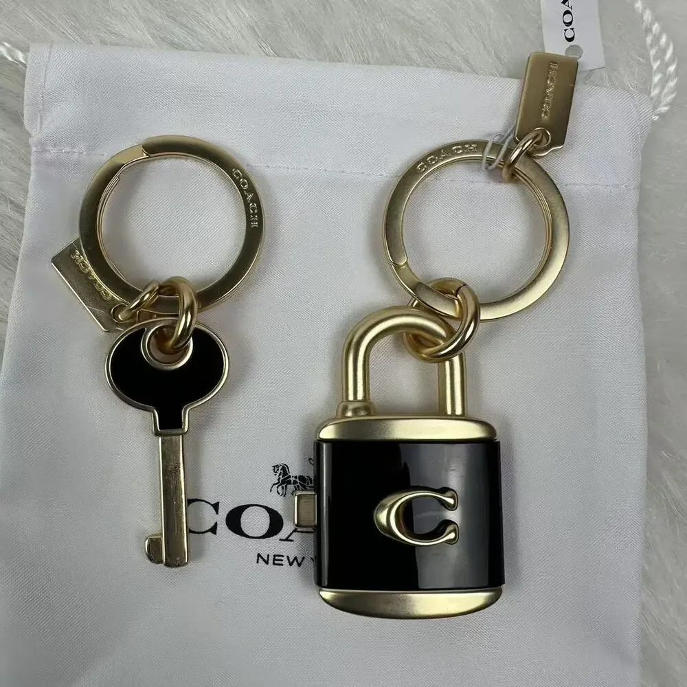 Coach Black and Gold Padlock Keychain Card Holder Charm